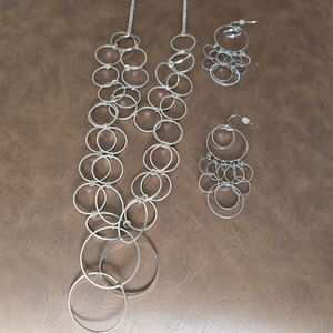Silver Circle Necklace and Earring Set